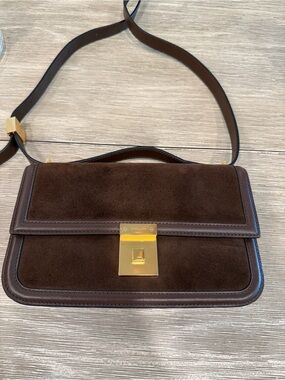 DeMellier Dark Brown Suede Crossbody Bag with Gold Hardware